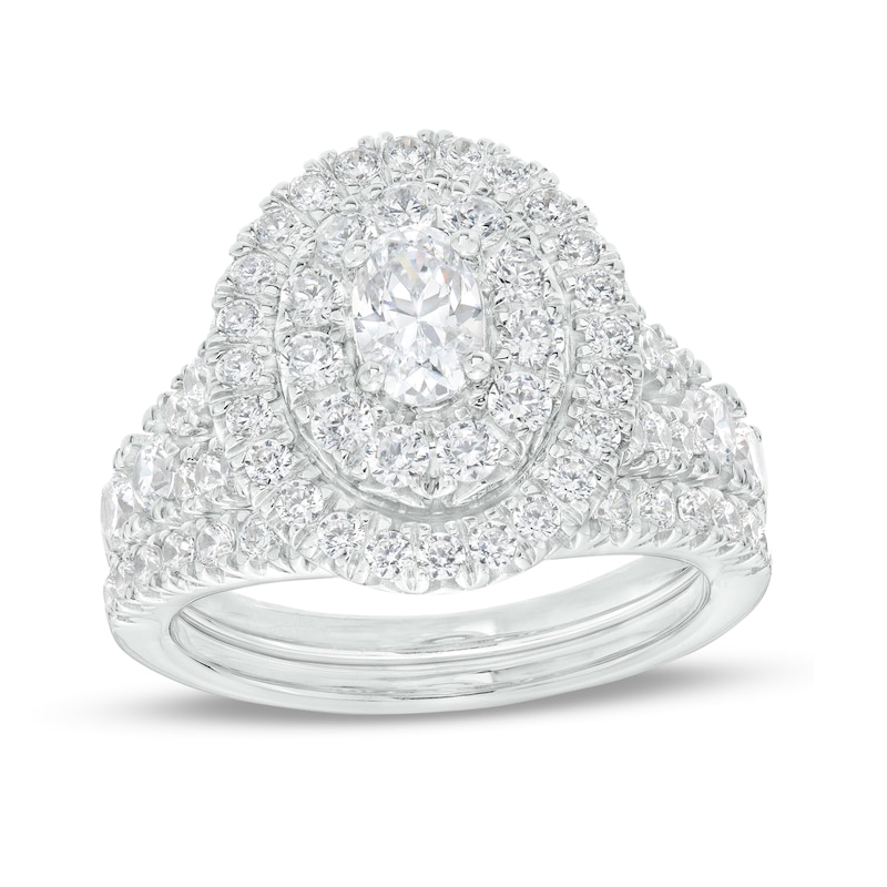 Main Image 1 of 2 CT. T.W. Oval Diamond Double Frame Split Shank Vintage-Style Bridal Set in 14K White Gold