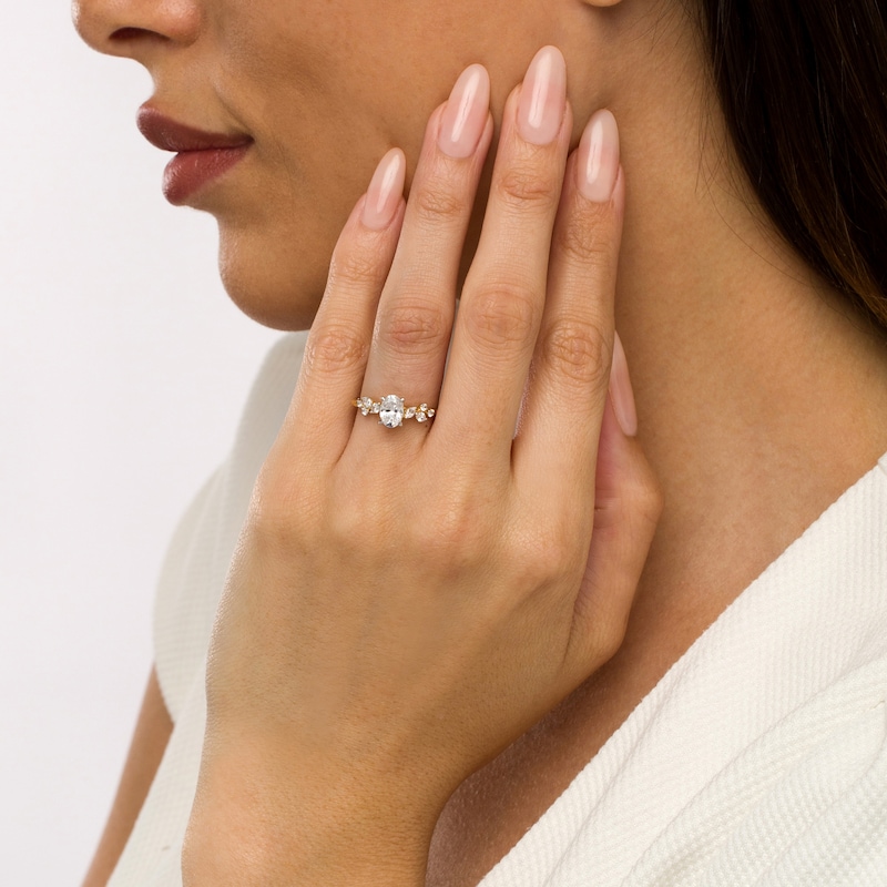 Main Image 2 of 1 CT. T.W. Oval Diamond Scatter Engagement Ring in 14K Gold