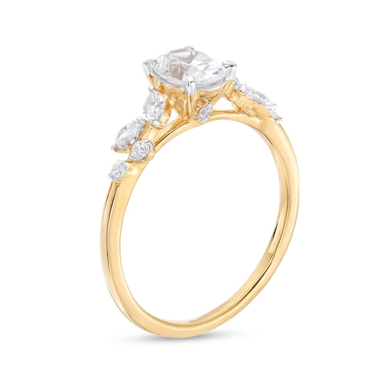 Main Image 3 of 1 CT. T.W. Oval Diamond Scatter Engagement Ring in 14K Gold