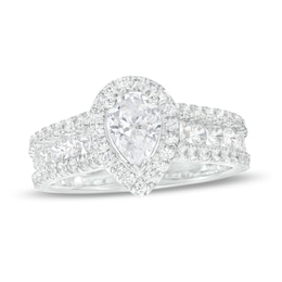 1-3/4 CT. T.W. Pear-Shaped Diamond Frame Triple Row Engagement Ring in 14K White Gold