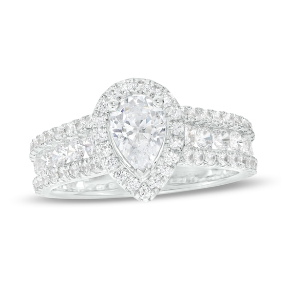1-3/4 CT. T.w. Pear-Shaped Diamond Frame Triple Row Engagement Ring in 14K White Gold