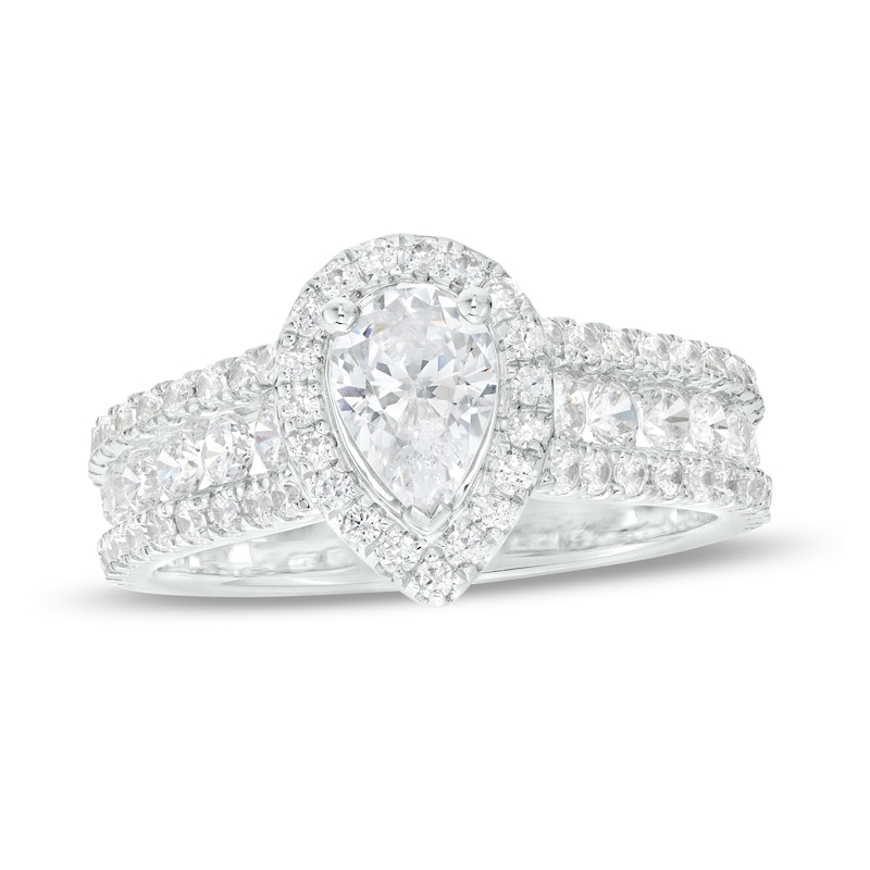 Main Image 1 of 1-3/4 CT. T.W. Pear-Shaped Diamond Frame Triple Row Engagement Ring in 14K White Gold