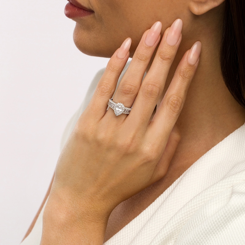 Main Image 2 of 1-3/4 CT. T.W. Pear-Shaped Diamond Frame Triple Row Engagement Ring in 14K White Gold