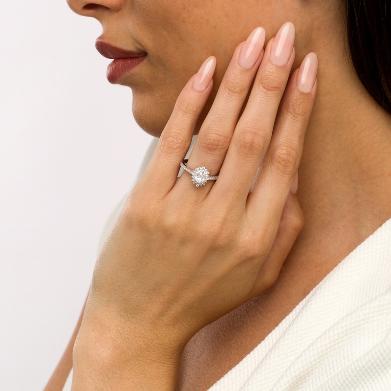 Main Image 2 of 5/8 CT. T.W. Oval Diamond Double Sunburst Frame Engagement Ring in 14K White Gold
