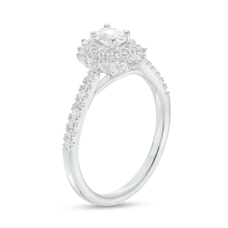 Main Image 3 of 5/8 CT. T.W. Oval Diamond Double Sunburst Frame Engagement Ring in 14K White Gold