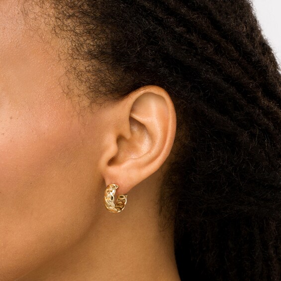 15.0mm Curb Link J-Hoop Earrings in 10K Gold