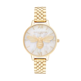 Ladies' Olivia Burton Lucky Bee Gold-Tone IP Watch with Mother-of-Pearl Dial (Model: OB16FB18)
