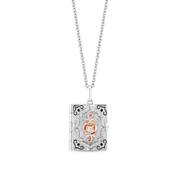 Enchanted Disney Belle 1/8 CT. T.w. Diamond Book Locket Pendant in Sterling Silver and 10K Rose Gold â 19"