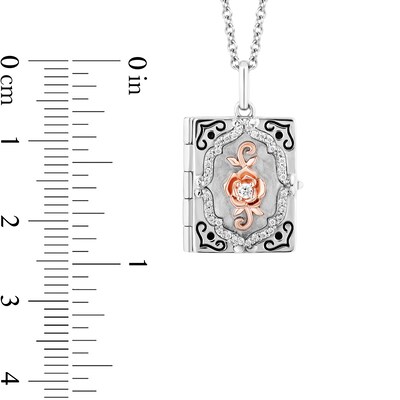Enchanted Disney Belle 1 8 Ct T W Diamond Book Locket Pendant In Sterling Silver And 10k Rose Gold 19 Zales