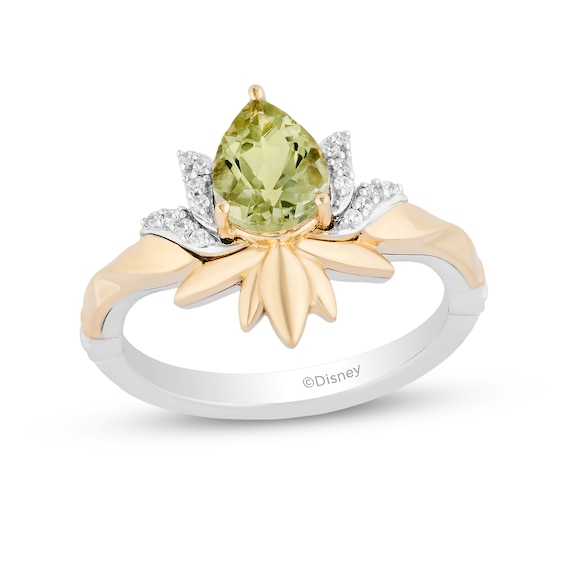 Enchanted Disney Tiana Pear-Shaped Green Quartz and 1/15 CT. T.w. Diamond Flower Ring in Sterling Silver and 10K Gold