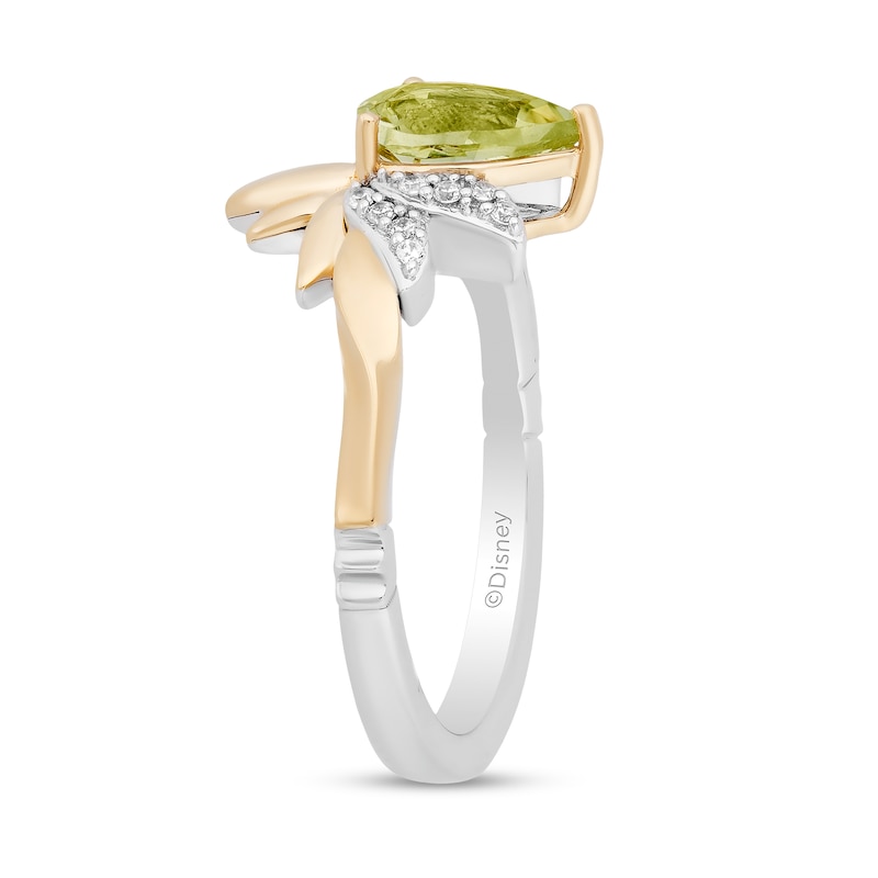 Enchanted Disney Tiana Pear-Shaped Green Quartz and 1/15 CT. T.W. Diamond Flower Ring in Sterling Silver and 10K Gold