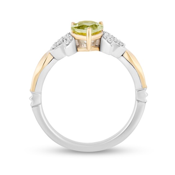 Enchanted Disney Tiana Pear-Shaped Green Quartz and 1/15 CT. T.w. Diamond Flower Ring in Sterling Silver and 10K Gold