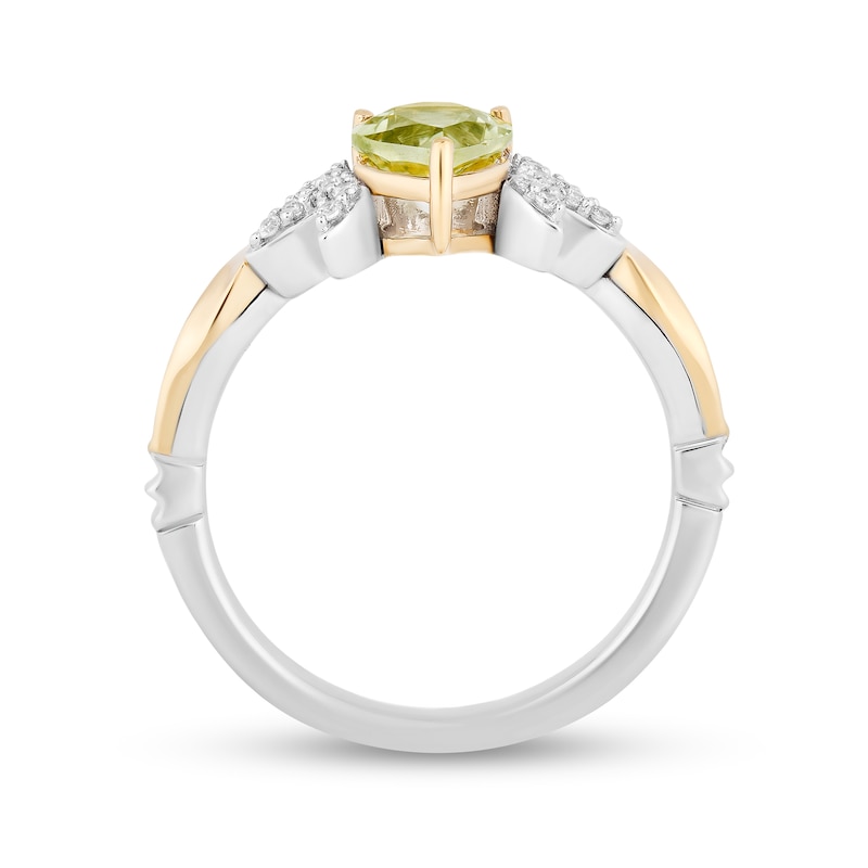 Enchanted Disney Tiana Pear-Shaped Green Quartz and 1/15 CT. T.W. Diamond Flower Ring in Sterling Silver and 10K Gold