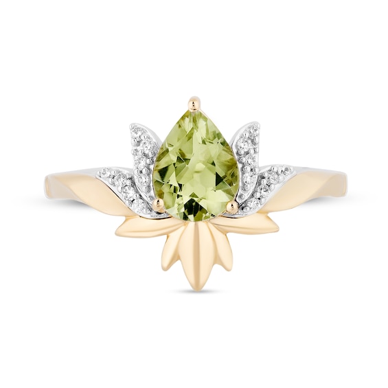 Enchanted Disney Tiana Pear-Shaped Green Quartz and 1/15 CT. T.w. Diamond Flower Ring in Sterling Silver and 10K Gold