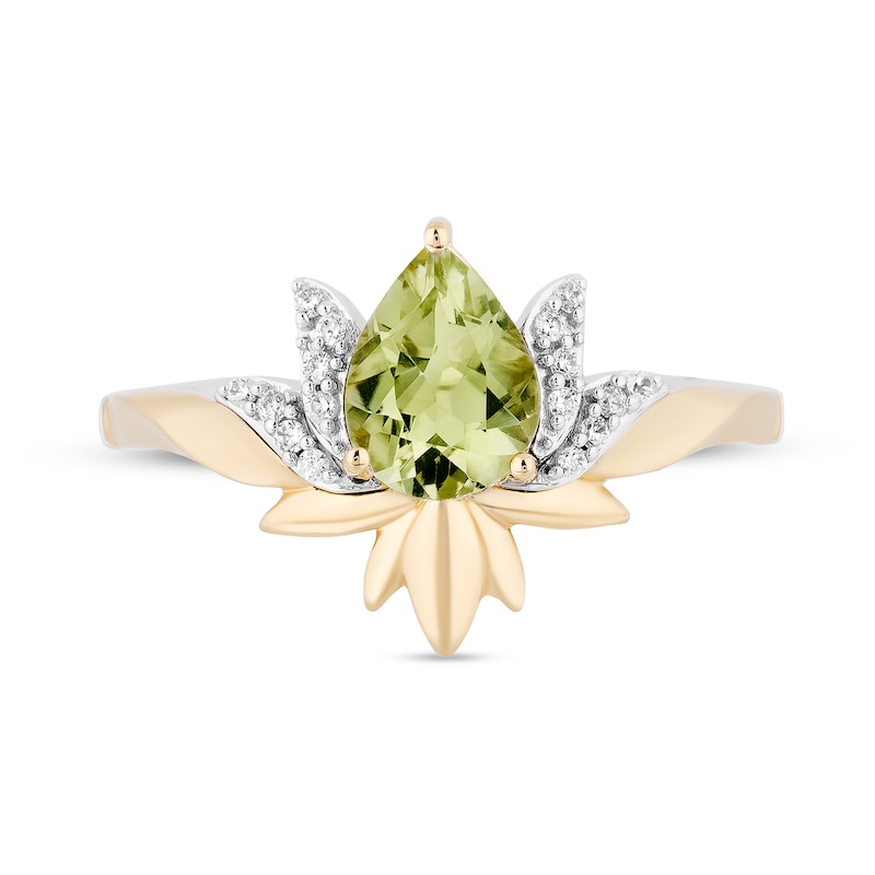 Enchanted Disney Tiana Pear-Shaped Green Quartz and 1/15 CT. T.W. Diamond Flower Ring in Sterling Silver and 10K Gold