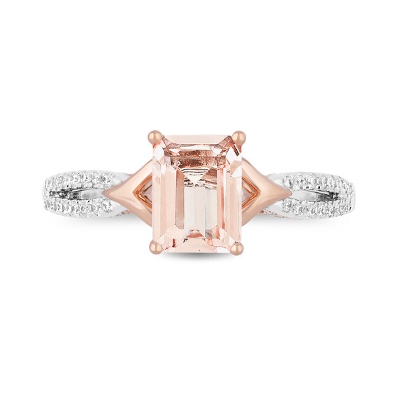 Enchanted Disney Aurora Morganite and 1/3 CT. T.w. Diamond Split Shank Engagement Ring in 14K Two-Tone Gold