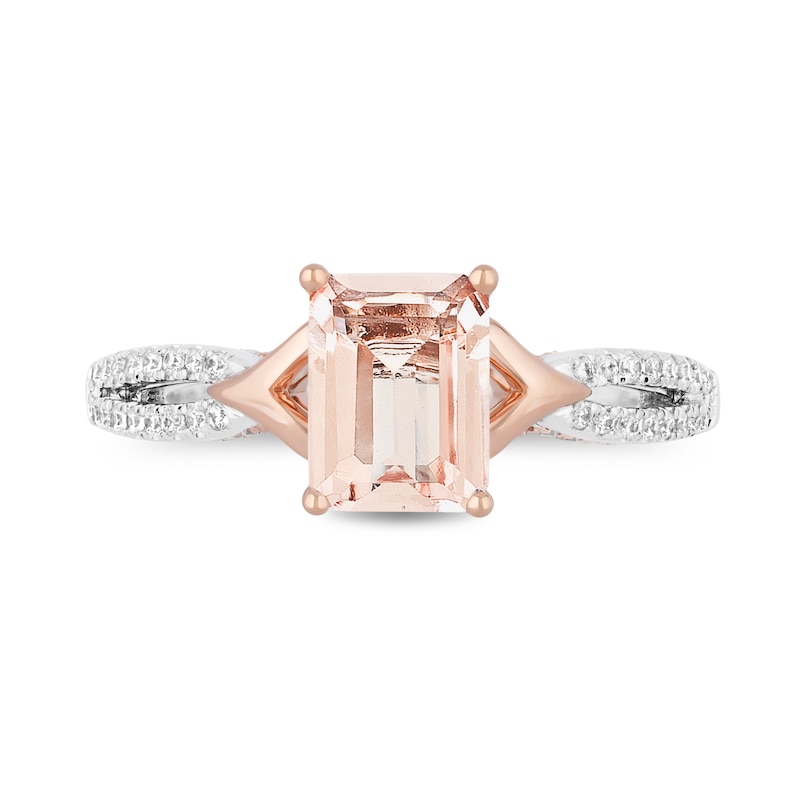 Main Image 4 of Enchanted Disney Aurora Morganite and 1/3 CT. T.W. Diamond Split Shank Engagement Ring in 14K Two-Tone Gold