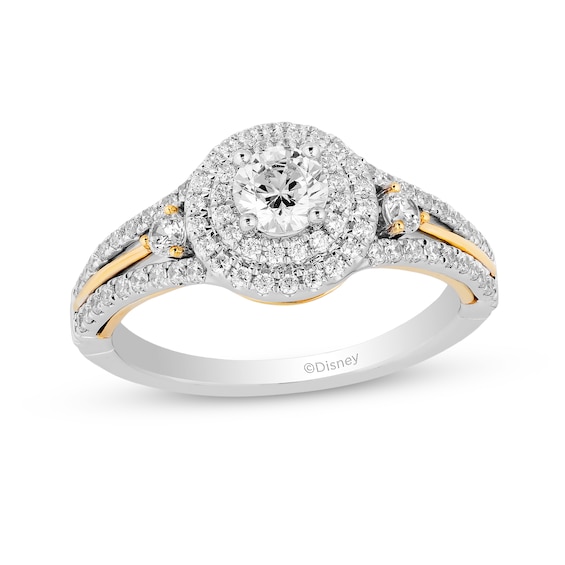 Enchanted Disney Rapunzel 1 CT. T.w. Diamond Double Frame Engagement Ring in 14K Two-Tone Gold