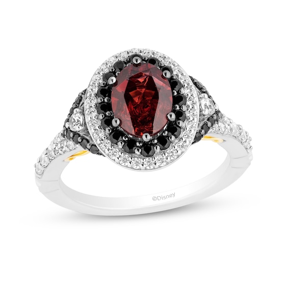 Enchanted Disney Villains Evil Queen Oval Garnet and 1 CT. T.w. Diamond Frame Engagement Ring in 14K White Gold