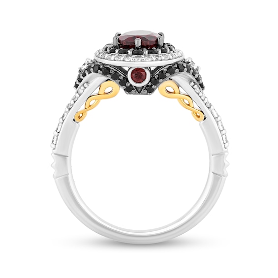 Enchanted Disney Villains Evil Queen Oval Garnet and 1 CT. T.w. Diamond Frame Engagement Ring in 14K White Gold
