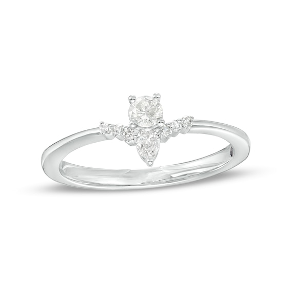 Cherished Promise Collection⢠1/5 CT. T.w. Pear-Shaped and Round Diamond Chevron Promise Ring in 10K White Gold