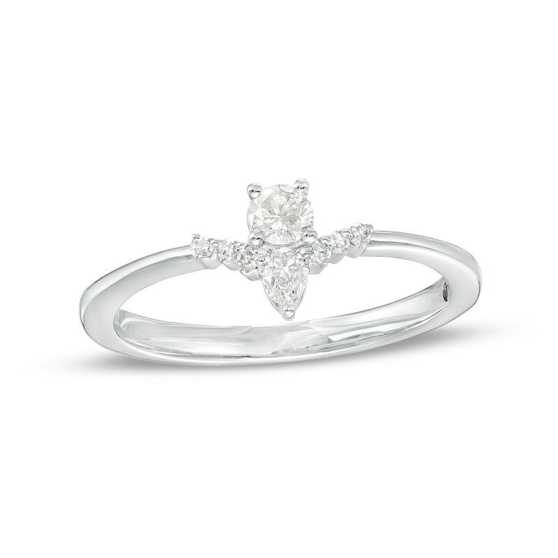 Main Image 1 of Cherished Promise Collection™ 1/5 CT. T.W. Pear-Shaped and Round Diamond Chevron Promise Ring in 10K White Gold