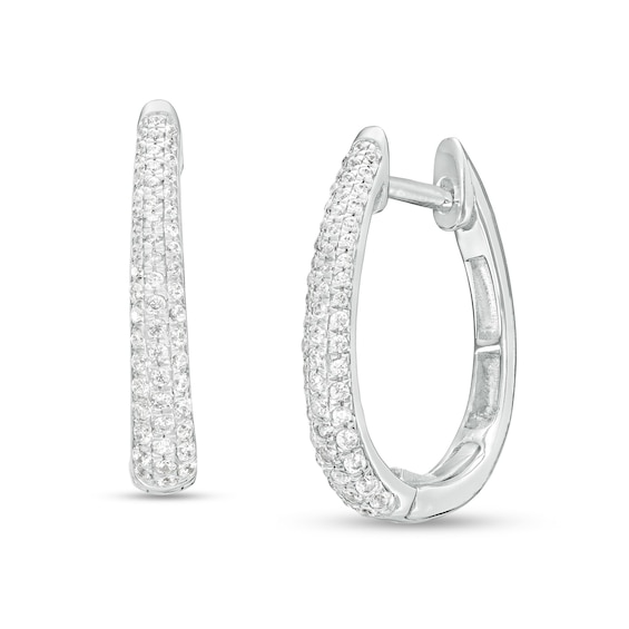 1/ CT. T.w. Diamond Triple Row Oval Hoop Earrings in 10K White Gold