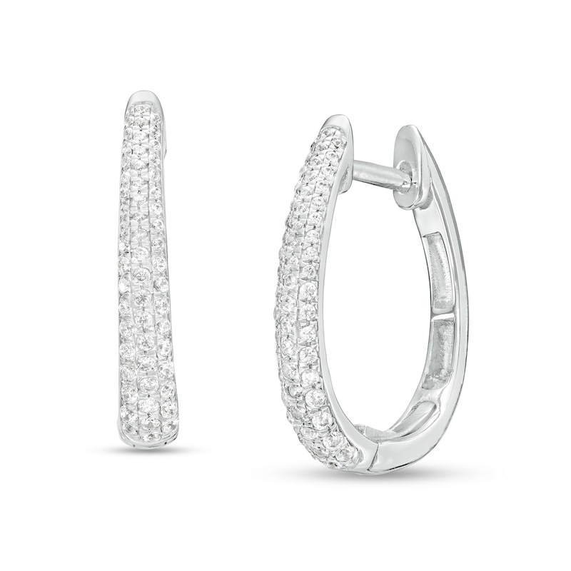 Main Image 1 of 1/2 CT. T.W. Diamond Triple Row Oval Hoop Earrings in 10K White Gold