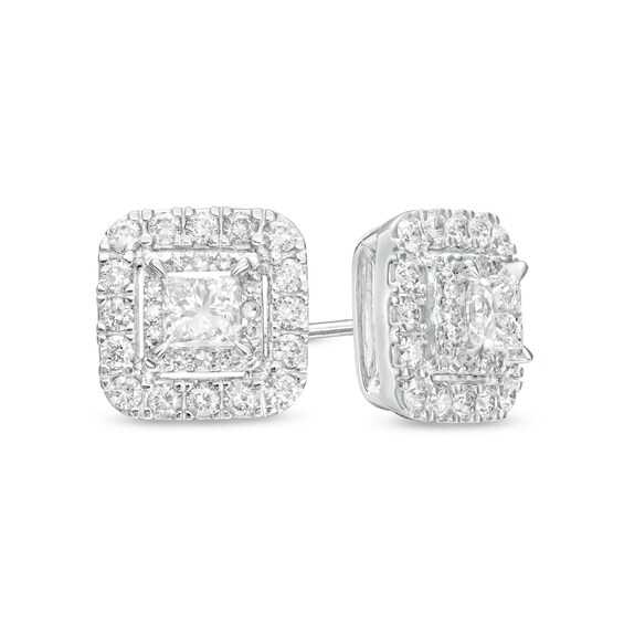 1 CT. T.w. Princess-Cut Diamond Double Frame Stud Earrings in 10K White Gold