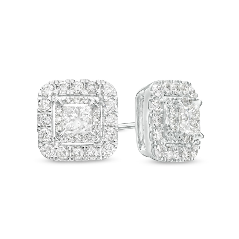 Main Image 1 of 1 CT. T.W. Princess-Cut Diamond Double Frame Stud Earrings in 10K White Gold