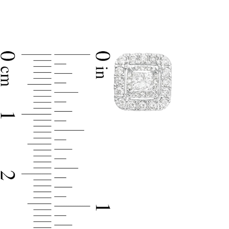 Main Image 3 of 1 CT. T.W. Princess-Cut Diamond Double Frame Stud Earrings in 10K White Gold