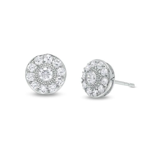 3/4 CT. T.w. Diamond Frame Vintage-Style Stud Earrings in 10K White Gold