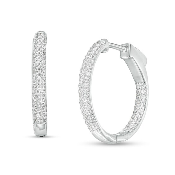 1/2 CT. T.w. Diamond Triple Row Inside-Out Hoop Earrings in 10K White Gold