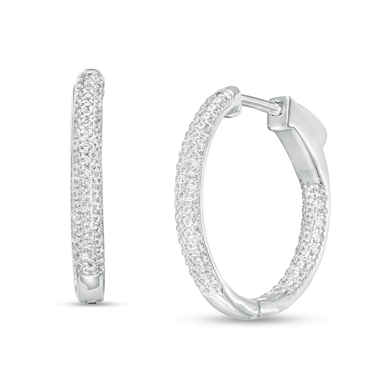 Main Image 1 of 1/2 CT. T.W. Diamond Triple Row Inside-Out Hoop Earrings in 10K White Gold