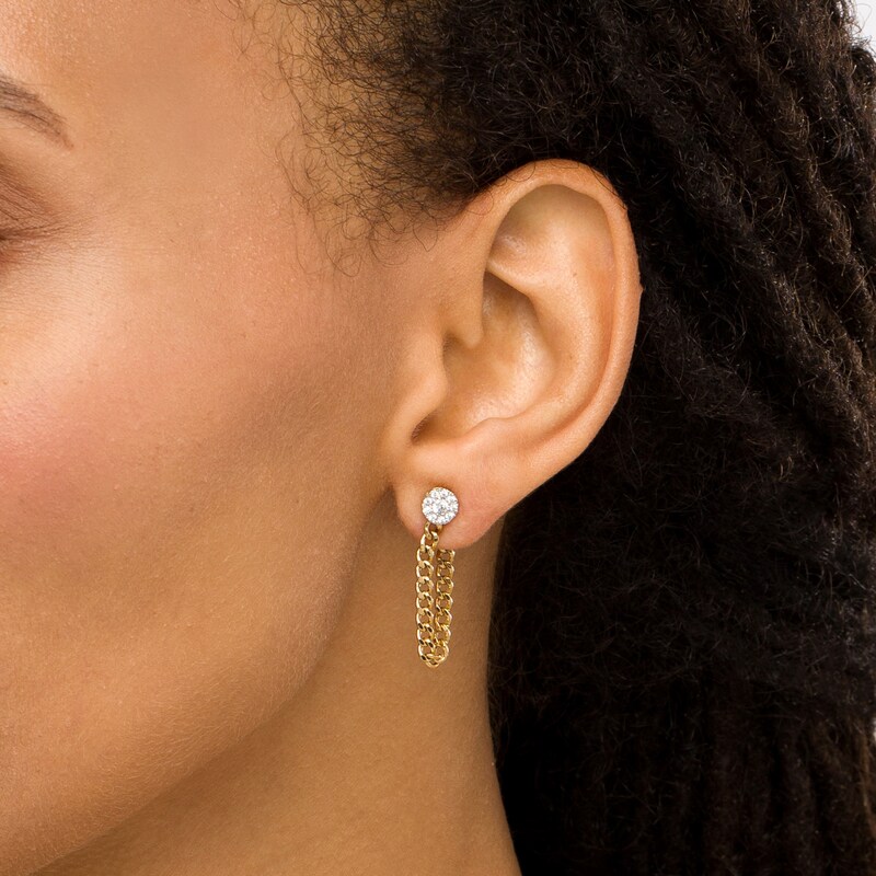Main Image 2 of 1/4 CT. T.W. Multi-Diamond Curb Chain Front/Back Earrings in 10K Gold