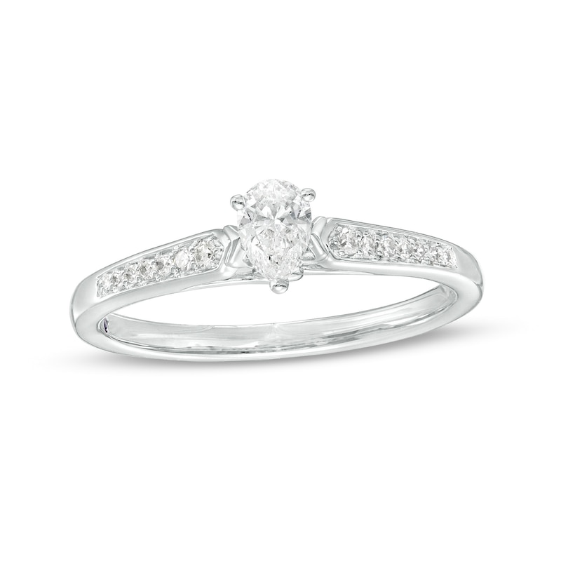 Main Image 1 of Cherished Promise Collection™ 1/4 CT. T.W. Pear-Shaped Diamond Promise Ring in 10K White Gold