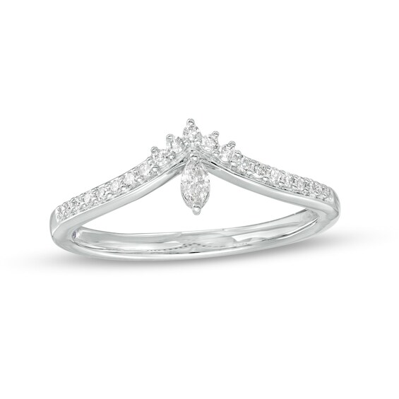 Cherished Promise Collection⢠1/6 CT. T.w. Marquise and Round Diamond Chevron Promise Ring in 10K White Gold