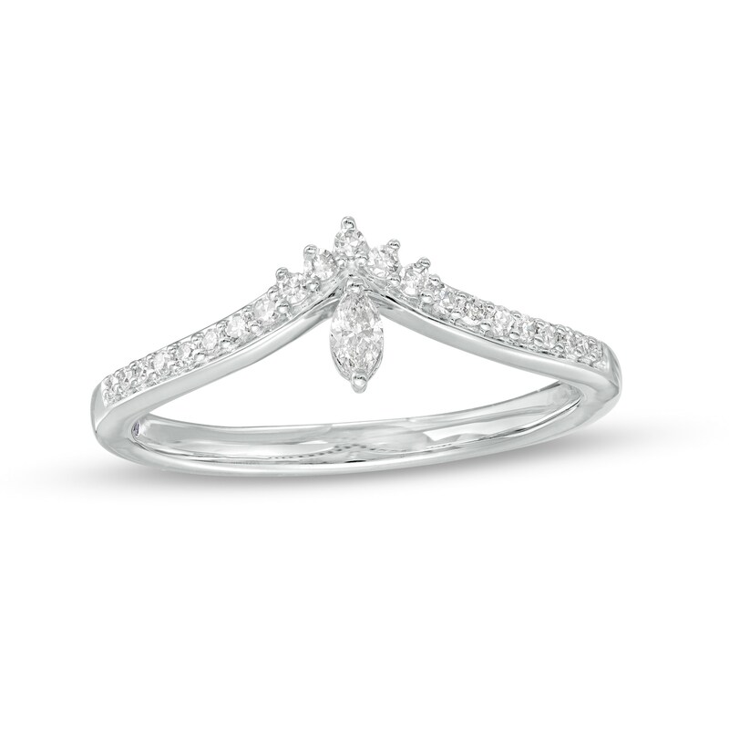Main Image 1 of Cherished Promise Collection™ 1/6 CT. T.W. Marquise and Round Diamond Chevron Promise Ring in 10K White Gold