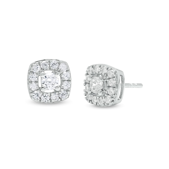 3/8 CT. T.w. Diamond Cushion-Shaped Frame Stud Earrings in 10K White Gold