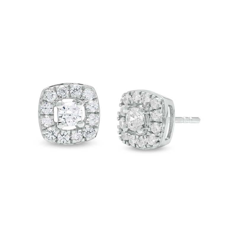 Main Image 1 of 3/8 CT. T.W. Diamond Cushion-Shaped Frame Stud Earrings in 10K White Gold
