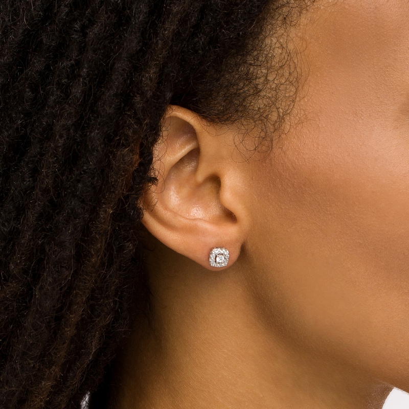 Main Image 2 of 3/8 CT. T.W. Diamond Cushion-Shaped Frame Stud Earrings in 10K White Gold
