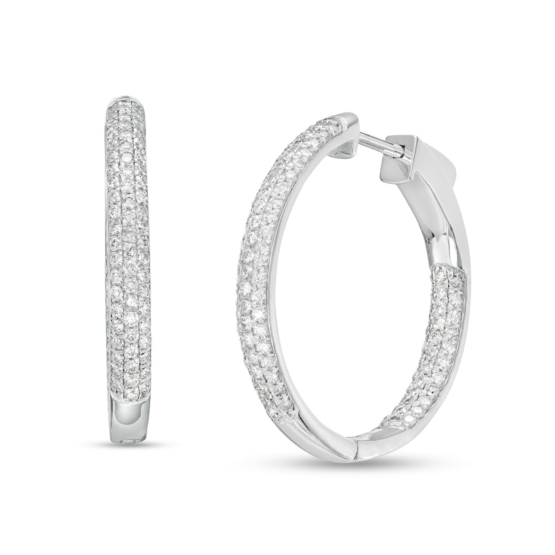 Main Image 1 of 1 CT. T.W. Diamond Triple Row Hoop Earrings in 10K White Gold
