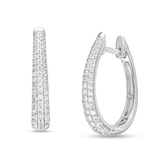 1 CT. T.w. Diamond Triple Row Oval Hoop Earrings in 10K White Gold