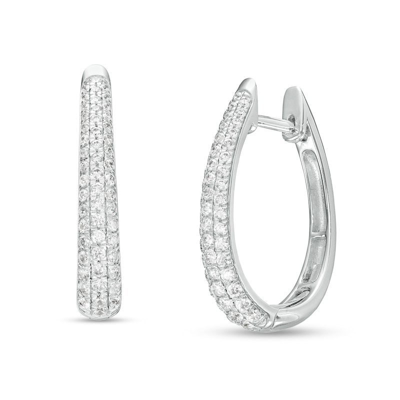 Main Image 1 of 1 CT. T.W. Diamond Triple Row Oval Hoop Earrings in 10K White Gold