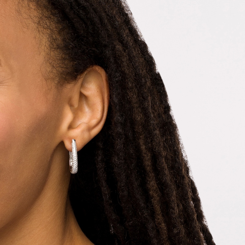 Main Image 2 of 1 CT. T.W. Diamond Triple Row Oval Hoop Earrings in 10K White Gold