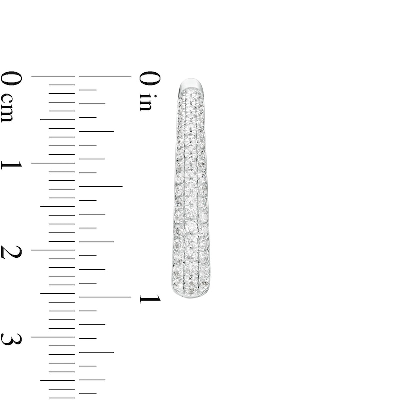 Main Image 3 of 1 CT. T.W. Diamond Triple Row Oval Hoop Earrings in 10K White Gold