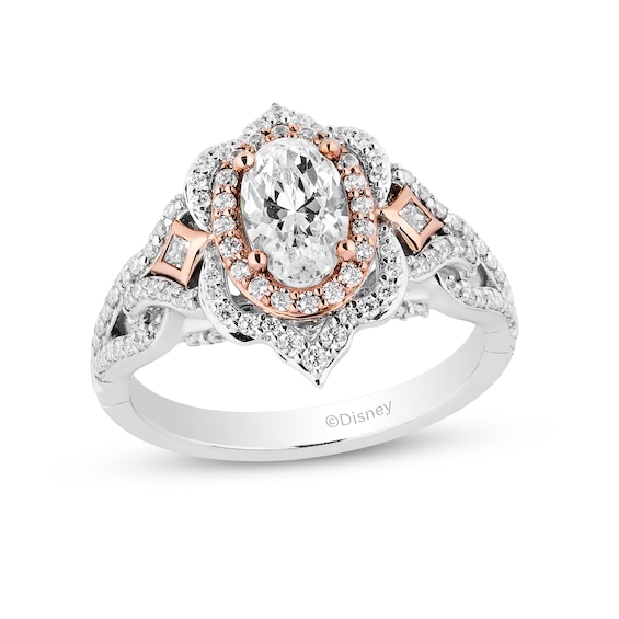 Enchanted Disney Aurora 1-3/4 CT. T.w. Oval Diamond Ornate Frame Engagement Ring in 14K Two-Tone Gold