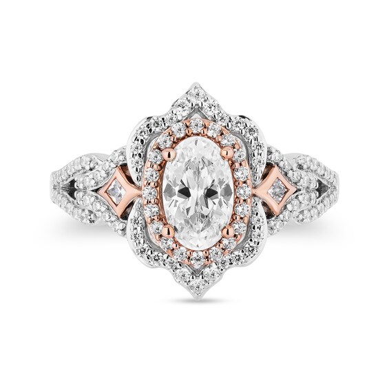 Enchanted Disney Aurora 1-3/4 CT. T.w. Oval Diamond Ornate Frame Engagement Ring in 14K Two-Tone Gold