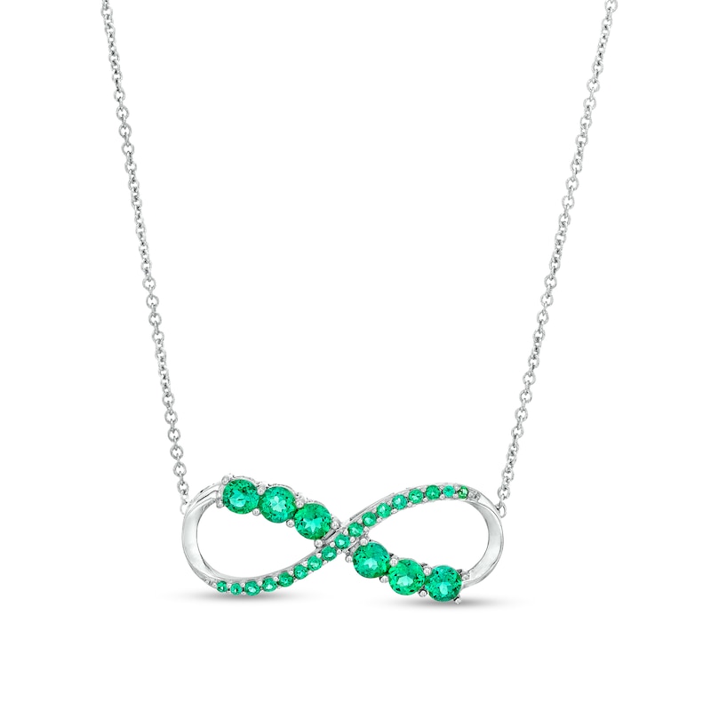 Main Image 1 of Lab-Created Emerald Infinity Loop Necklace in Sterling Silver