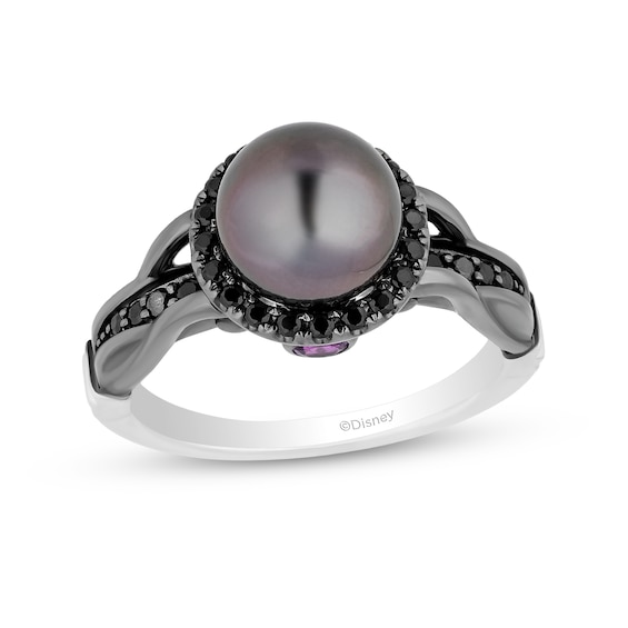 Enchanted Disney Villains Ursula Tahitian Cultured Pearl, Amethyst and 1/3 CT. T.w. Diamond Ring in 14K White Gold
